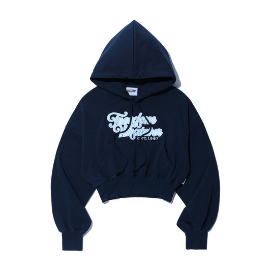 เสื้อฮู้ดดี้ครอปปักตัวอักษรสำหรับผู้หญิง (สีกรมท่า)