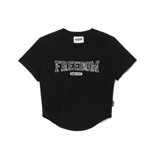 เสื้อครอปพิมพ์โลโก้ Freedom Camo (สีดำ)