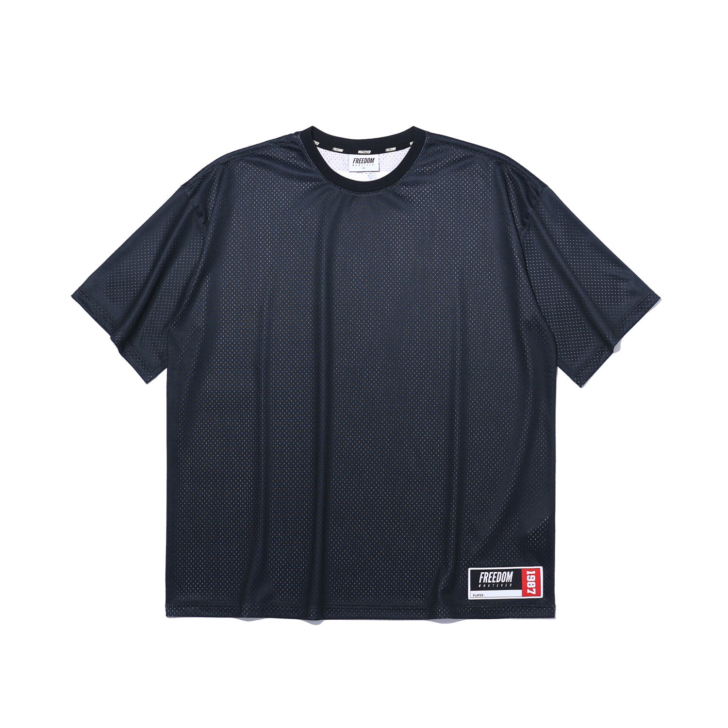 เสื้อยืดผ้าตาข่ายโอเวอร์ไซส์พิมพ์ลายด้านหลัง (สีดำ)