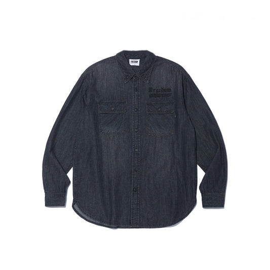 Lettering Washed Denim Shirt (Black)